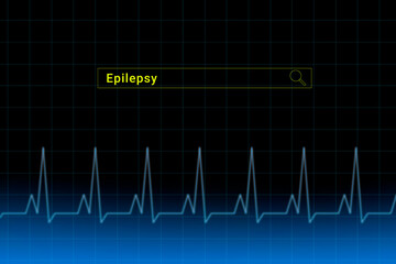 Temporal lobe epilepsy.Temporal lobe epilepsy inscription in search bar. Illustration with titled Temporal lobe epilepsy . Heartbeat line as a symbol of human disease.
