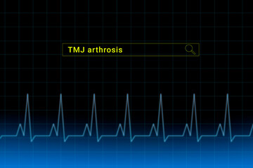 TMJ arthrosis.TMJ arthrosis inscription in search bar. Illustration with titled TMJ arthrosis . Heartbeat line as a symbol of human disease.