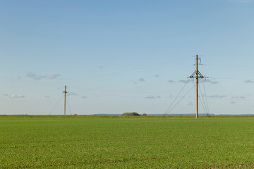 Fototapeta na wymiar High-voltage poles installed in the field for electric lines