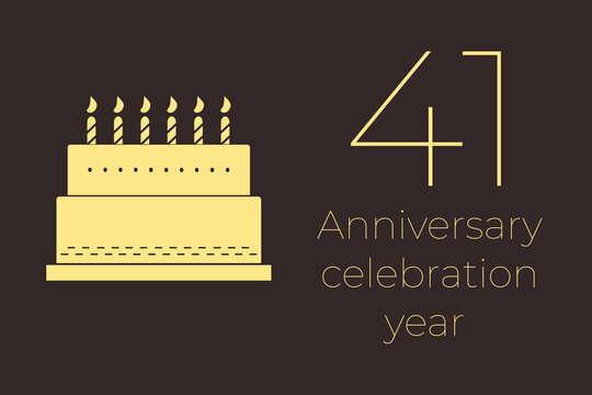 41 years anniversary celebration. 41 years old next to cake. Minimalistic illustration with text 41. Cake as a symbol of anniversary celebration.  fourty-one  anniversary