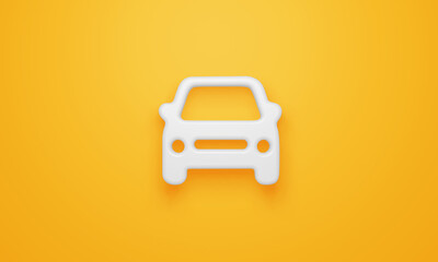 Minimal car symbol on yellow background. 3d rendering.