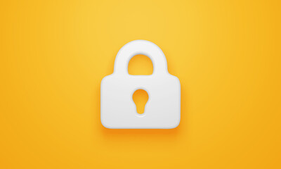 Minimal lock symbol on yellow background. 3d rendering.