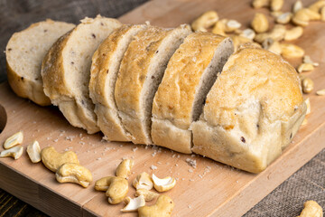 Sliced wheat loaf of fresh bread