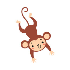 Cute Playful Monkey with Long Tail Leaping and Jumping Vector Illustration