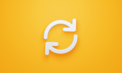 Minimal refresh symbol on yellow background. 3d rendering.