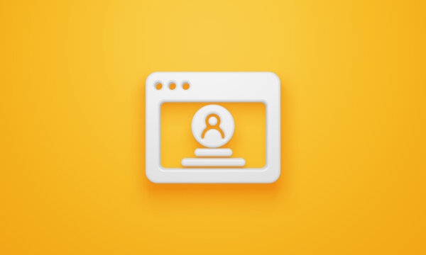 Minimal user profile window symbol on yellow background. 3d rendering.