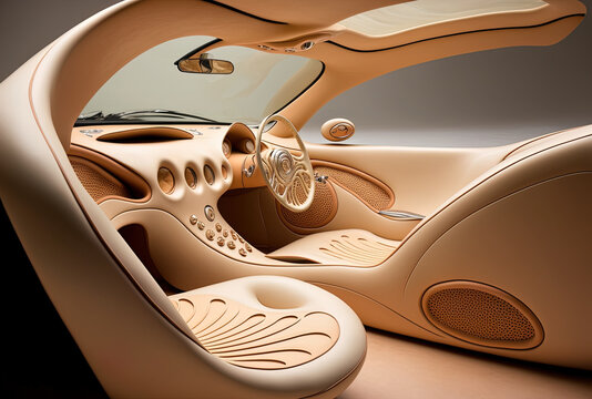 A fancy car's beige interior dcor. Generative AI