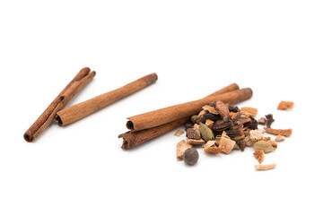 Spice mix isolated on white background. Spices for making mulled wine drink.	
