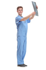 Young hospital doctor holding patient's x-ray film
