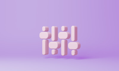 Minimal adjustments symbol on purple background. 3d rendering.
