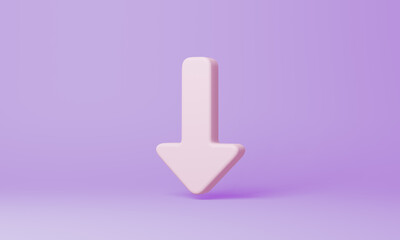 Minimal Arrow Down symbol on purple background. 3d rendering.
