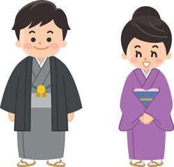 着物を着た男女　呉服店　女将