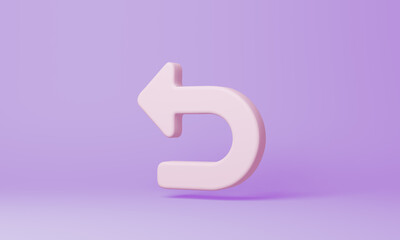 Minimal Arrow Turn Left symbol on purple background. 3d rendering.