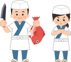 料理人の男女　板前　日本料理