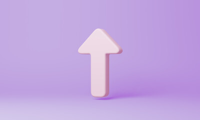 Minimal Arrow Up symbol on purple background. 3d rendering.