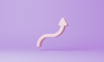 Minimal Arrow Up Long symbol on purple background. 3d rendering.