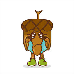 Character acorn with crying and tears emotion, sad face, depressive eyes