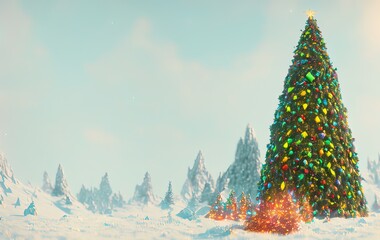 Christmas tree with forest with copy space in generative AI