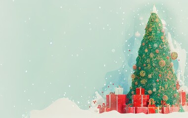 Christmas tree and gifts with copy space in generative AI