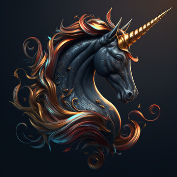 Black unicorn in gold. Unicorn logo. Unicorn symbol. Vector illustration. Logo symbol. Generative AI