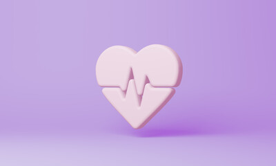 Minimal beat heart symbol on purple background. 3d rendering.