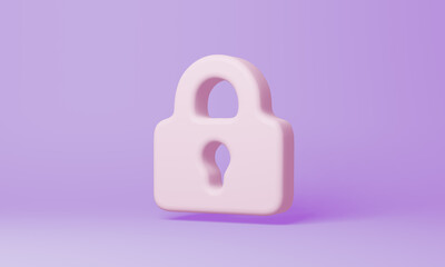 Minimal lock symbol on purple background. 3d rendering.