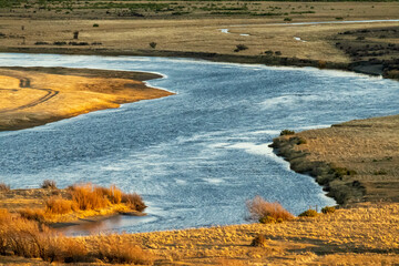 beautiful view of the river in the Patagonic steppe. Argentina