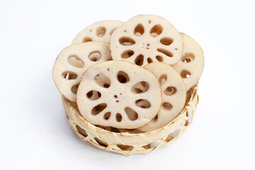 Lotus root on white background