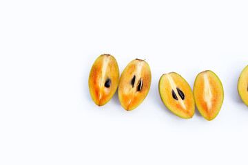 Fresh sapodilla fruit on white background
