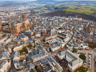 Fototapeta na wymiar View from drone of town of Rodez with Cathedral of Notre-Dame, France..