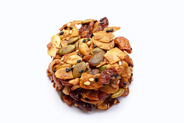Whole grain cookies on white background.