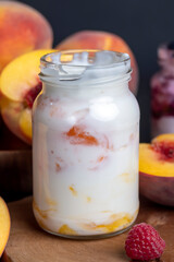 Fresh delicious milk yogurt with peach flavor