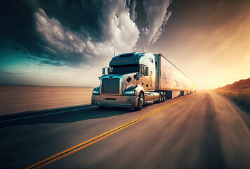 Concept of freight movement by truck on a highway. Generative AI - obrazy, fototapety, plakaty