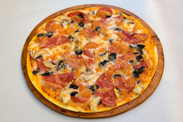 Delicious mixed pizza with rich content. Menu concept of choice and diversity. Karisik pizza