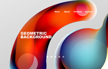 Landing page abstract liquid background. Flowing shapes, round design and circle. Web page for website or mobile app wallpaper