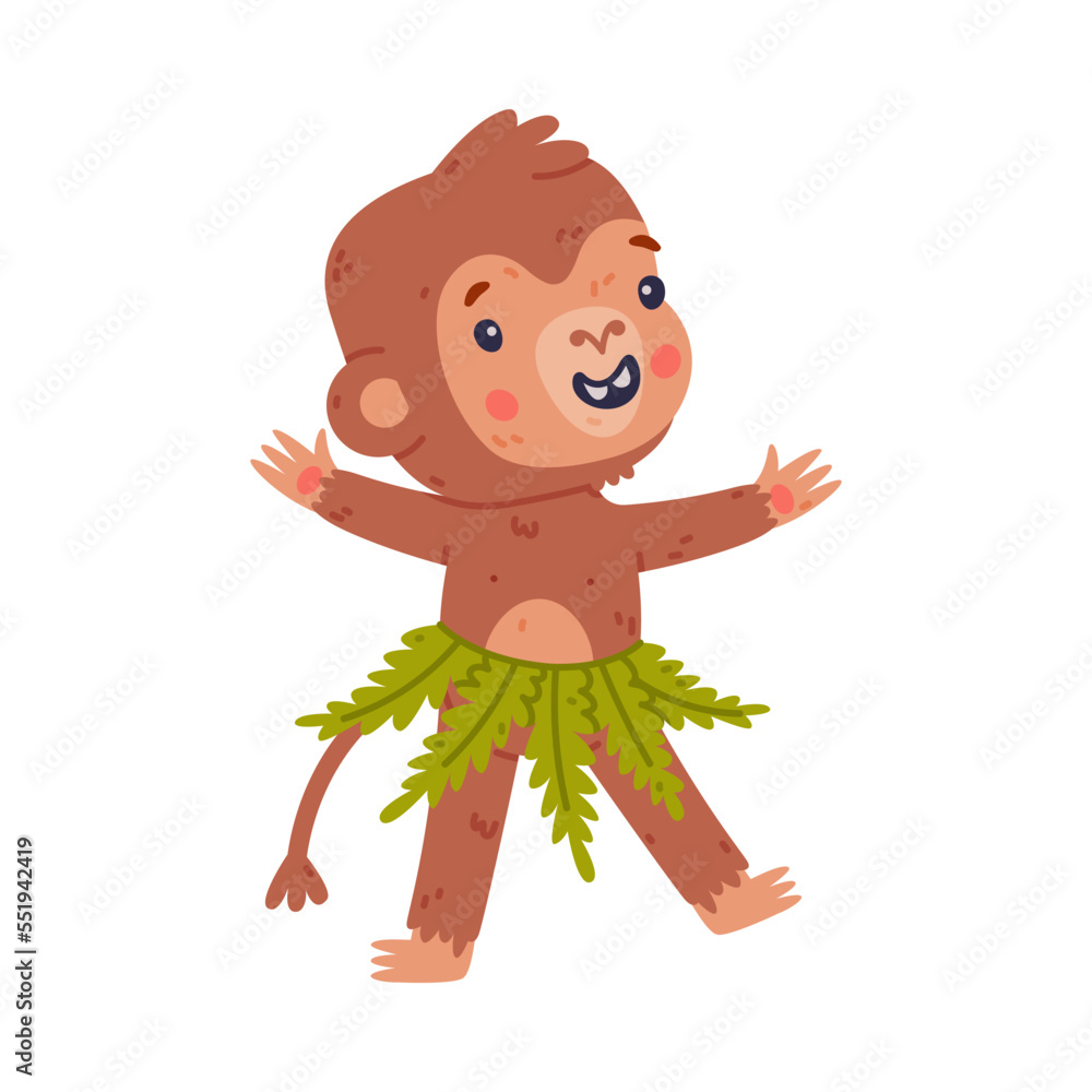 Wall mural funny happy baby monkey. cute african tropical animal cartoon character vector illustration