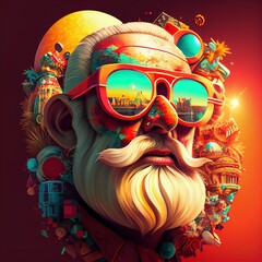 cool santa claus  with sunglasses in graffiti style with plenty of modern colourful decoration, generative ai