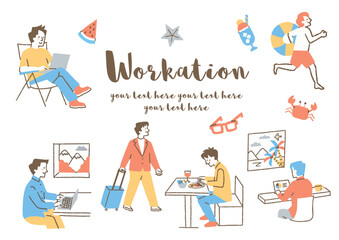 ワーケーションをする男性たち_セット_色