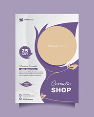 Beauty cosmetic center template flyer and brochure with a4 size. Beautiful vector poster and banner design to promote cosmetics sale, beautician, healthy skin clinic, medical spa, natural product, etc