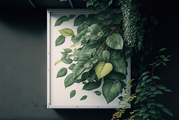 Green leaves and a white billboard. Generative AI