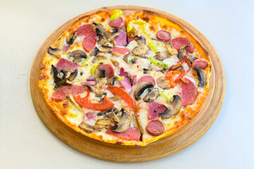 Delicious mixed pizza with rich content. Menu concept of choice and diversity. Karisik pizza