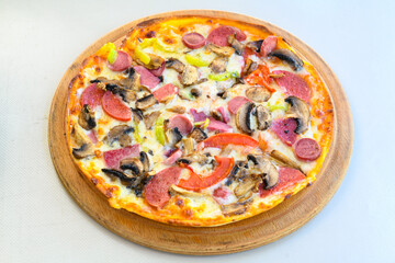 Delicious mixed pizza with rich content. Menu concept of choice and diversity. Karisik pizza