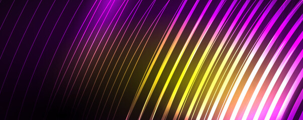 Shiny neon waves, dynamic electric motion, energy or speed concept. Vector illustration for wallpaper, banner, background, leaflet, catalog, cover, flyer