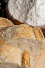 Sliced wheat loaf of fresh bread