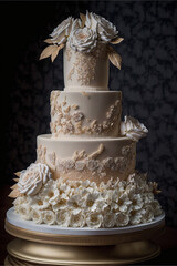 Elegant White Wanyng Wedding Cake with flowers