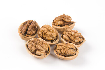 Walnut kernel, Nuts isolated on white background.