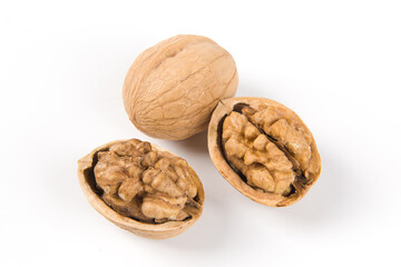 Walnut kernel, Nuts isolated on white background.