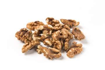 Walnut kernel isolated on white background.