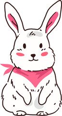 White Rabbit Bunny with Pink Scarf Winter Illustration