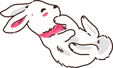 White Rabbit Bunny with Pink Scarf Winter Illustration